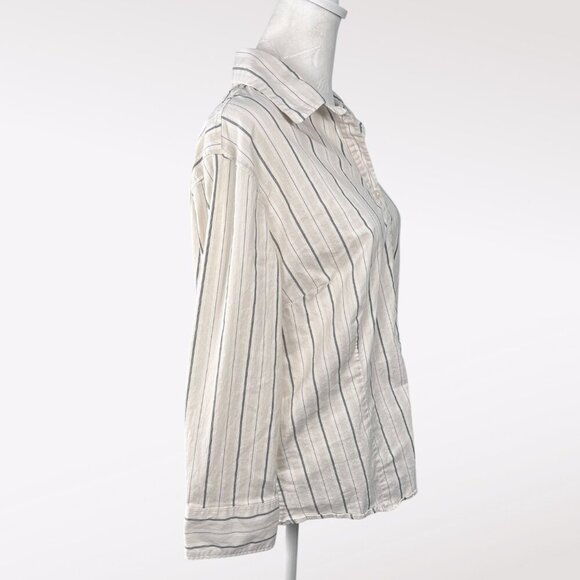 Vintage Dockers Button Up Shirt White Gray Striped 3/4 Sleeve Slim Fit XL - Picture 6 of 9